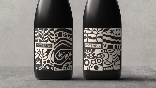 黑白色调的抽象红酒标签设计(图1)